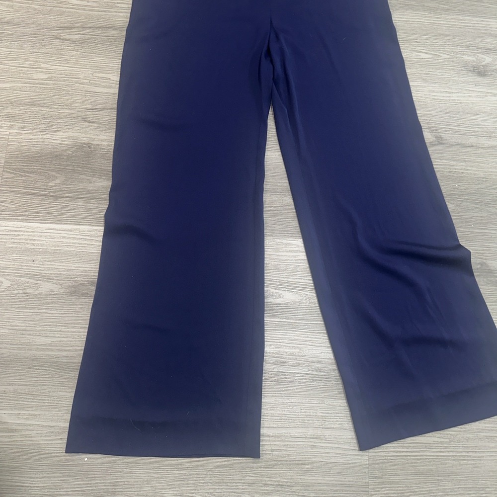 Diane Von Furstenberg Davin Silk Jumpsuit Size 14 Navy Tie Waist Wide Leg Halter - Picture 5 of 12